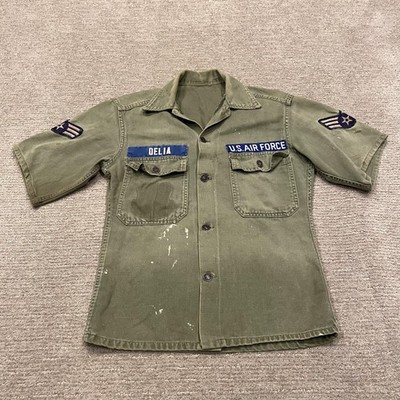 Vintage US Air Force Shirt Mens Small Green Utility Fatigue OG-107