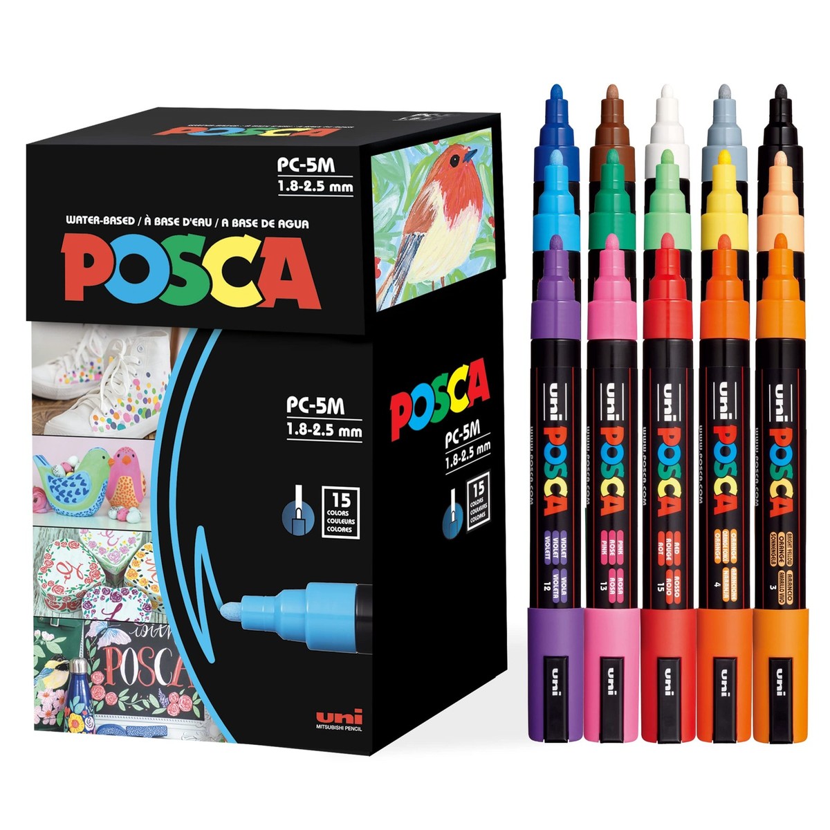 Posca Paint Markers Set of 15 - Medium Acrylic Pens for Fabric