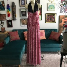 MUD PIE size L Red Black & White Geometric 3 Way Leighton Maxi Halter Dress NWT