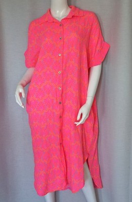 Bohemian Tunikakleid Musselin Blusen Kleid Pink Orange Neon 38,40,42,44 Neu
