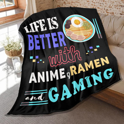 Cozy Ramen Throw Blanket for Anime Lovers - 80x60 Soft Plush Quilt