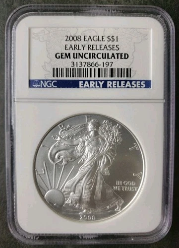 2008 $1 American Silver Eagle Dollar NGC Gem Uncirculated