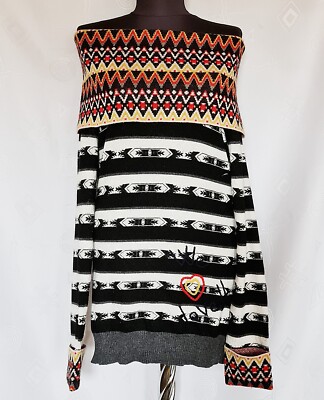 AUTHENTIC DESIGUAL EMBROIDERY LOGO STRIPEDKNITTED  WOMENS BLOUSE SIZE US 12 L