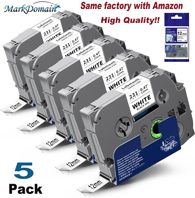 5PK Label Maker Tape 12mm Laminated for Brother P-Touch TZ-231 TZe-231 PT-D210
