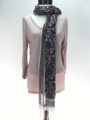 LUCKY BRAND Scarf Paisley Floral Fringe Red Blue Boho  display picture 1
