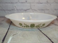 Vintage Glasbake Green Daisy Casserole Divided Dish Oval