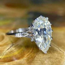 3.00Ct Pear Cut Solitaire Lab Created Diamond 14K White Gold FN Anniversary Ring