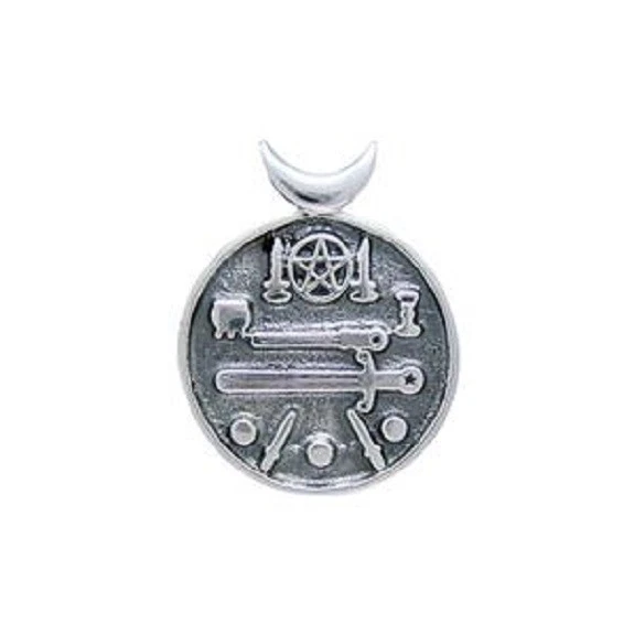 Magickal Witches Cauldron sterling silver pendant by Peter Stone wiccan symbols - Image 2 of 4