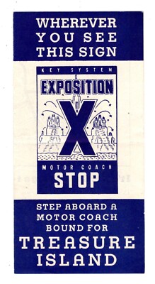 MOTOR COACHES, Promo w/route map, East Bay, TREASURE ISLAND, San Francisco, 1939