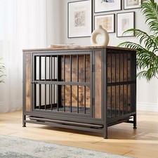 NEW Dog Crate Furniture 32.8" Dog Kennel w/ 2 Sliding Doors and Iron Door Frame