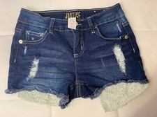 Justice Lace pocket, Ripped Fray Blue Denim Shorts Girl Size10 Regular pre-owned