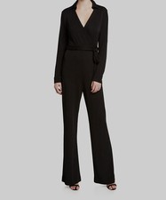 548 Diane Von Furstenberg Women's Black Long Sleeve Belted Jumpsuit Size Medium