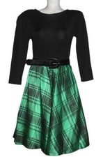 VTG j.b. Xpress Fit Flare Black Green Plaid Flared Tulle Lined Skirt Dress Wms 3