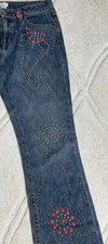 Cache Embellished Blue Jeans Flared Denim Beaded Studs Western Size 8