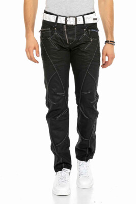 Cipo & Baxx Jeans Da Uomo Regular Fit Biker Denim Con Chiusura Lampo 5 Tasche Blu Blu 42 - Foto 6