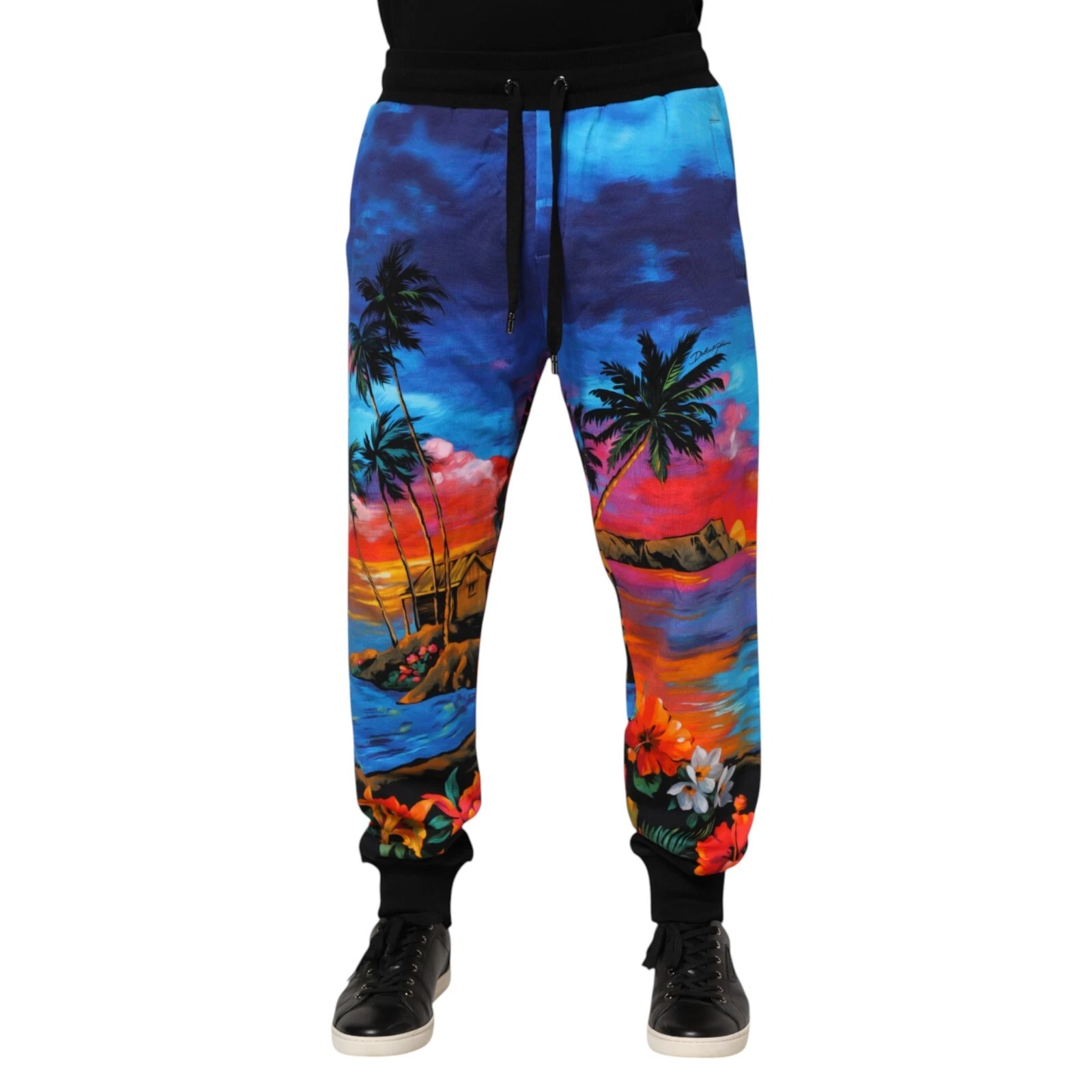DOLCE & GABBANA Pants Blue Hawaiian Print Jogger Sweatpants IT54/W40/XL 750usd