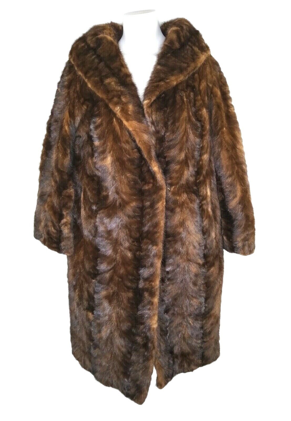 VINTAGE 50s MAGNIN Full Length Demi Buff MINK FUR COAT Mahogany