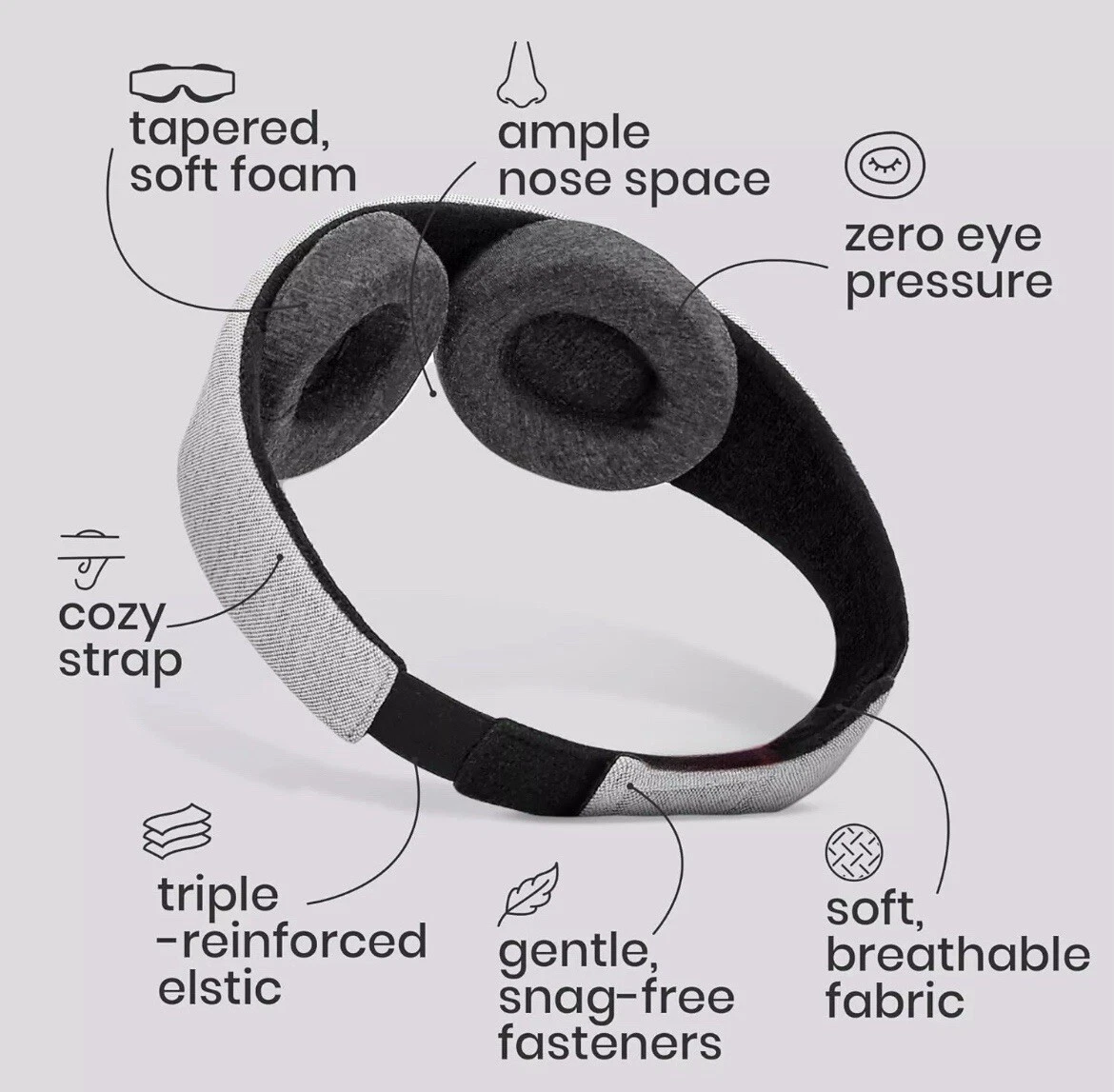 100% Light Blocking Eye Mask with adjustable, zero-pressure eye cups