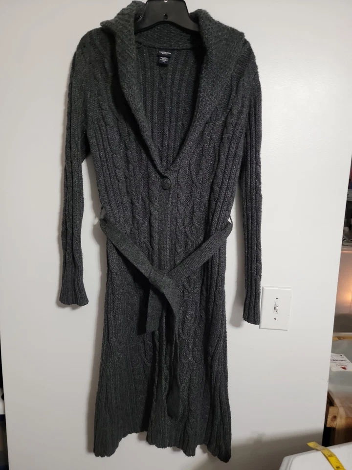 Cárdigan suéter Canyon River Blues para mujer tejido abierto liso talla grande gris Foto 3 de 4