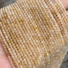 Natural Golden Rutilated Micro Faceted Round Gemstone Beads 12'' Strand Jewelry