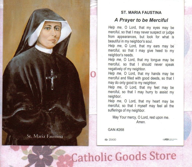 St Faustina With a Prayer to Be Merciful Paperstock Holy Card for