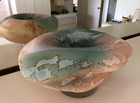 Vtg. 1980's Tony Evans Raku Pottery Centerpiece Bowl SIGNED 13.0L x 9.75W x 6.5H — photo 2