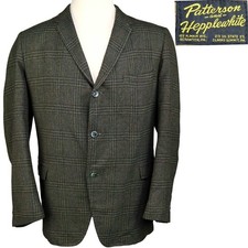 50s Vintage Sport Coat Suit Jacket Windowpane Plaid Brown Turquoise Gold 46