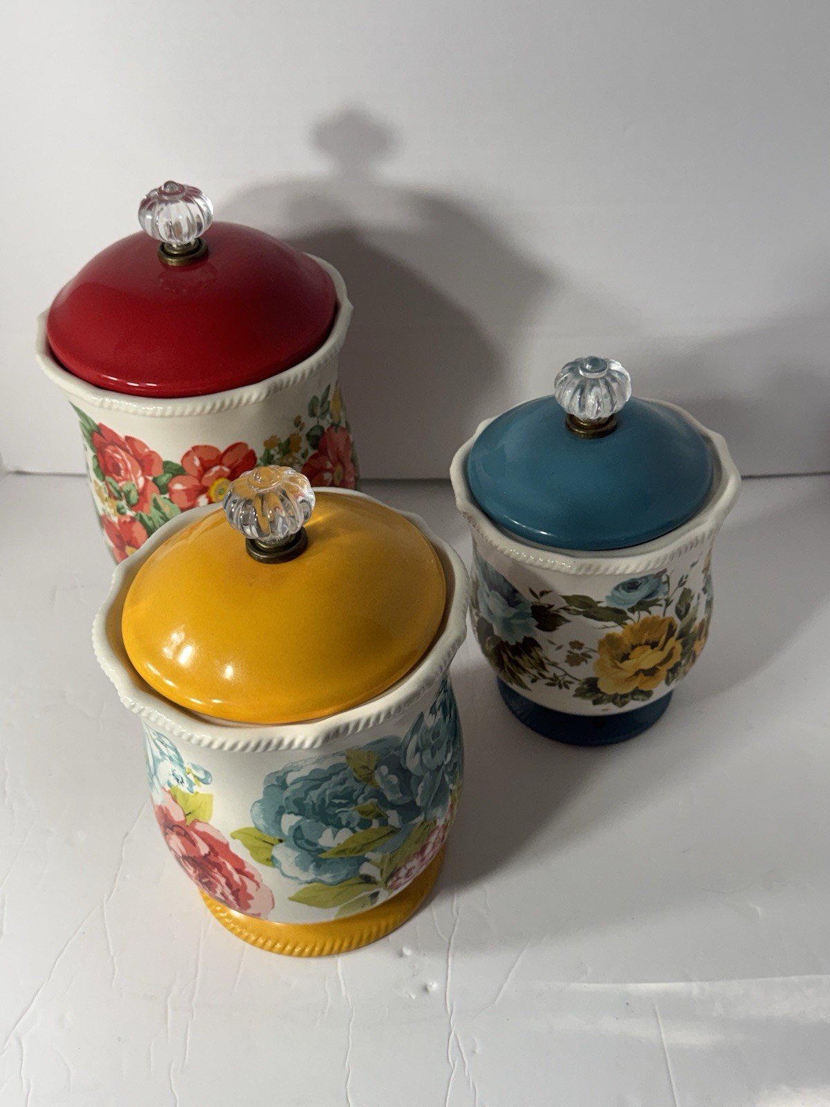 The Pioneer Woman Antique Floral Ceramic Canister Set Of 3 With Lids