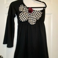Womens Black One Shoulder Long Sleeve Babydoll Mini Dress Tweed Bow S