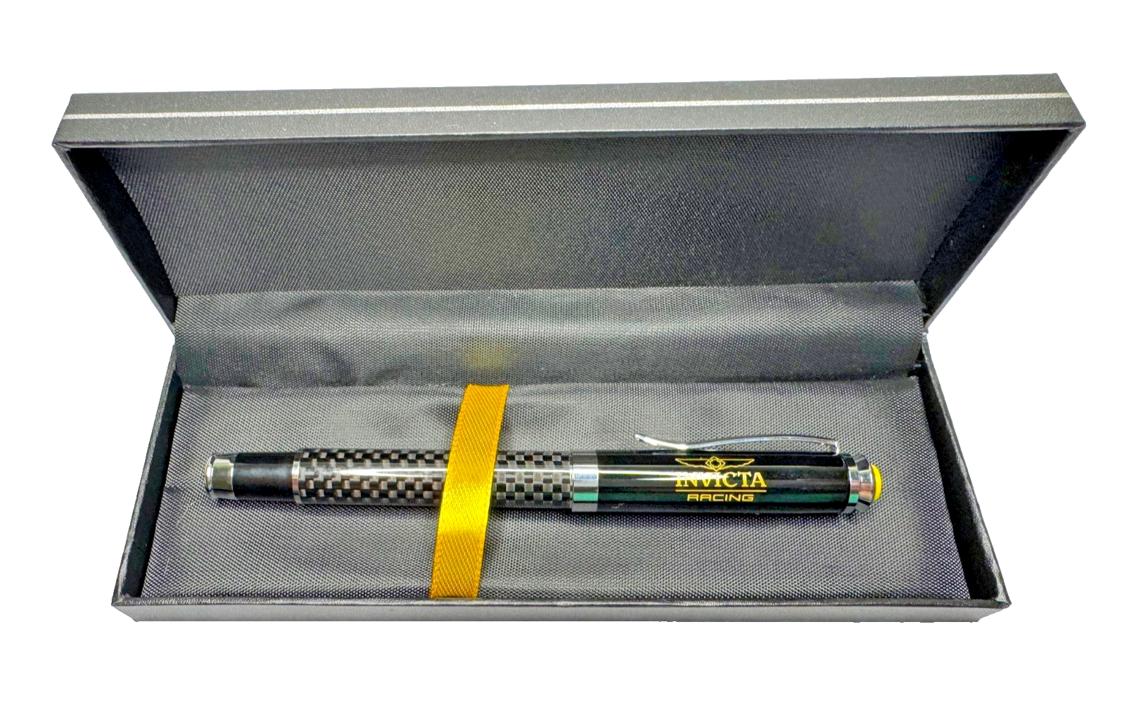 Invicta Racing Carbon Fiber Look Rollerball Pen Yellow Accent Blue Ink ...