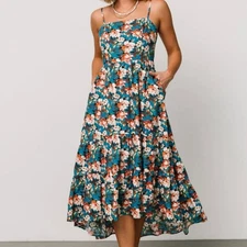 NWT Baltic Born Shari Tank Maxi Dress in Deep Blue Multi-Color Floral Size Large