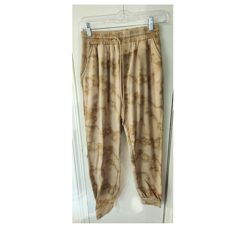 Shosho Women's Beige/Brown Tie-Dye Jogger Pants Polyester Spandex Elastic Waist