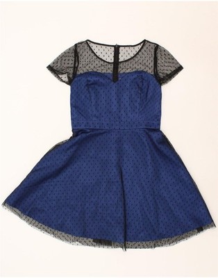 Lindy Bop Damen Swing Kleid UK 12 mittelblau gepunktet Polyester OH18