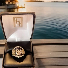 HYO Silver Women’s Western  Horseshoe .925 & 10K Yellow Gold Diamond Ring Size 5