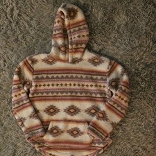 PLACE Girls Fleece Geometric Hooded Jacket 10/12 Beige Pink Kangaroo Pocket