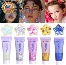 Face Body Glitter, Hair Glitter Sparkles Chunky Face Glitter Gel for Girls Makeu