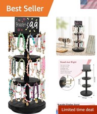 Versatile 3-Tier Rotating Jewelry Display Stand with 36 Hooks for Bracelets