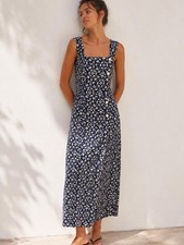 My Michelle Vintage 90s Maxi Dress XS S Navy Floral Button Front Rayon Boho