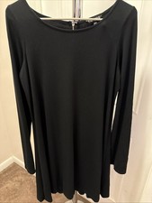 Express Black Dress Size L Long Sleeve Knee Length Round Neck Back Zip