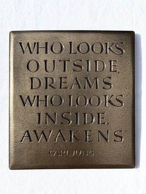 The Wild Goose Studio Carl Jung Who Looks Outside Quote Bronze Color Wall Tile 