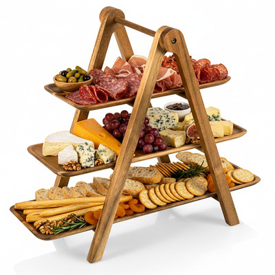 Toscana - A Picnic Time Brand 3 Tiered Serving Tray Charcuterie Boards Wood