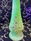 Fenton Art Glass Hand Painted White Daisies Uranium Custard Bud Vase