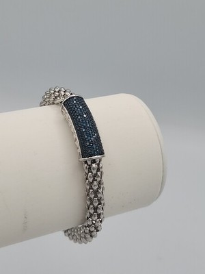 Affinity Cabin Blue Genuine Diamond POPCORN Sterling Silver Bracelet 8  LARGE