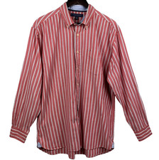 Tommy Hilfiger Shirt Mens Large Red White Striped Button Down Long Sleeve Logo