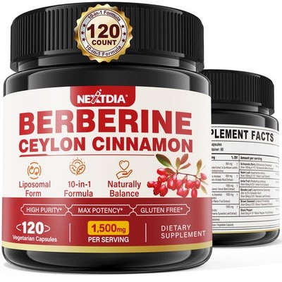 Berberine Supplement Organic 1500mg with Ceylon Cinnamon Bitter Melon, Liposo...
