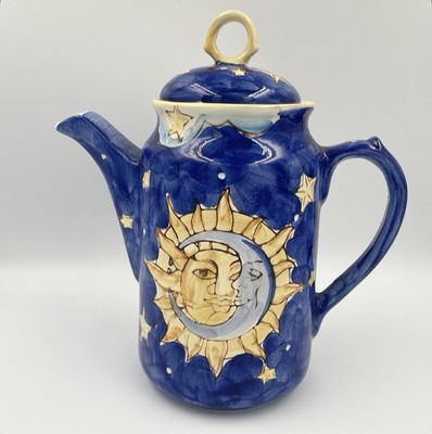Vintage Celestial Sun And Moon Lidded Tea Pot