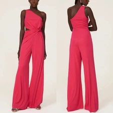 HALSTON Randi Jumpsuit Women 4 One Shoulder Cutout Stretch Knit Pink