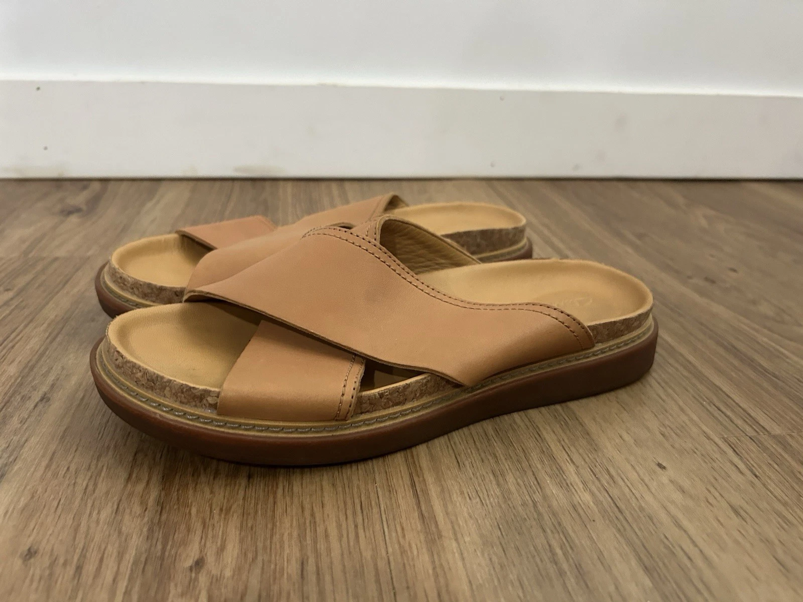 Clarks sandalo donna 7 5 traccia drift pelle incrociato davanti scarpa comoda marrone chiaro