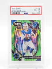JOSH ALLEN 2024 SELECT NEON GREEN SHOCK PRIZM /499 #225 BILLS PSA 10 Q0004