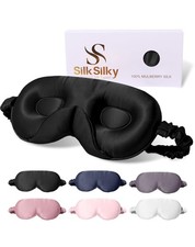 SilkSilky 100 22 Momme Mulberry Silk Sleep Mask   Upgraded 3D Contoured Eye ...
